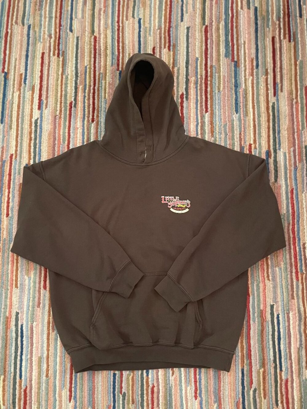 Vintage Little Annies ASPEN Restaurant Hoodie Sweatshirt, brown with logos large